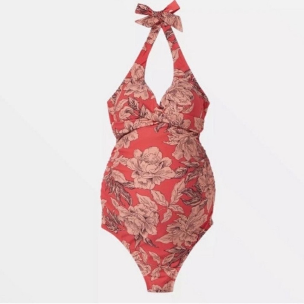 Isabel Maternity by Ingrid & Isabel Pink Floral Halter Neck One
Piece Swimsuit